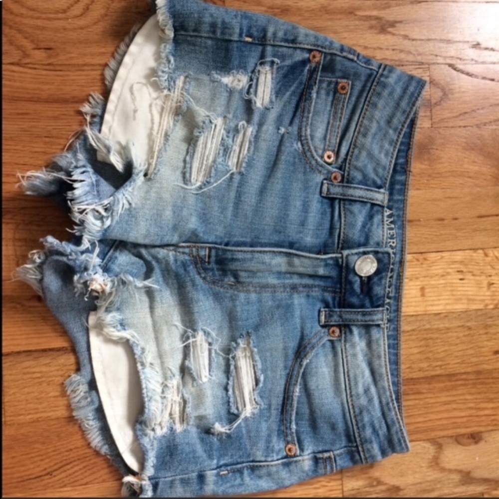 American Eagle Medium Wash Ripped Denim Shorts